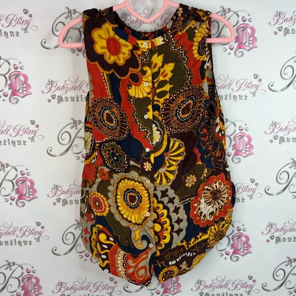 J. Crew tank top button up back ruffle details boho Multicolor Paisley Blouse